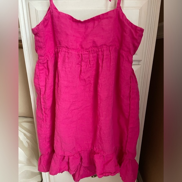 Zara Hot Pink Linen Ruffle Bow Shoulder Dress - Picture 6 of 6